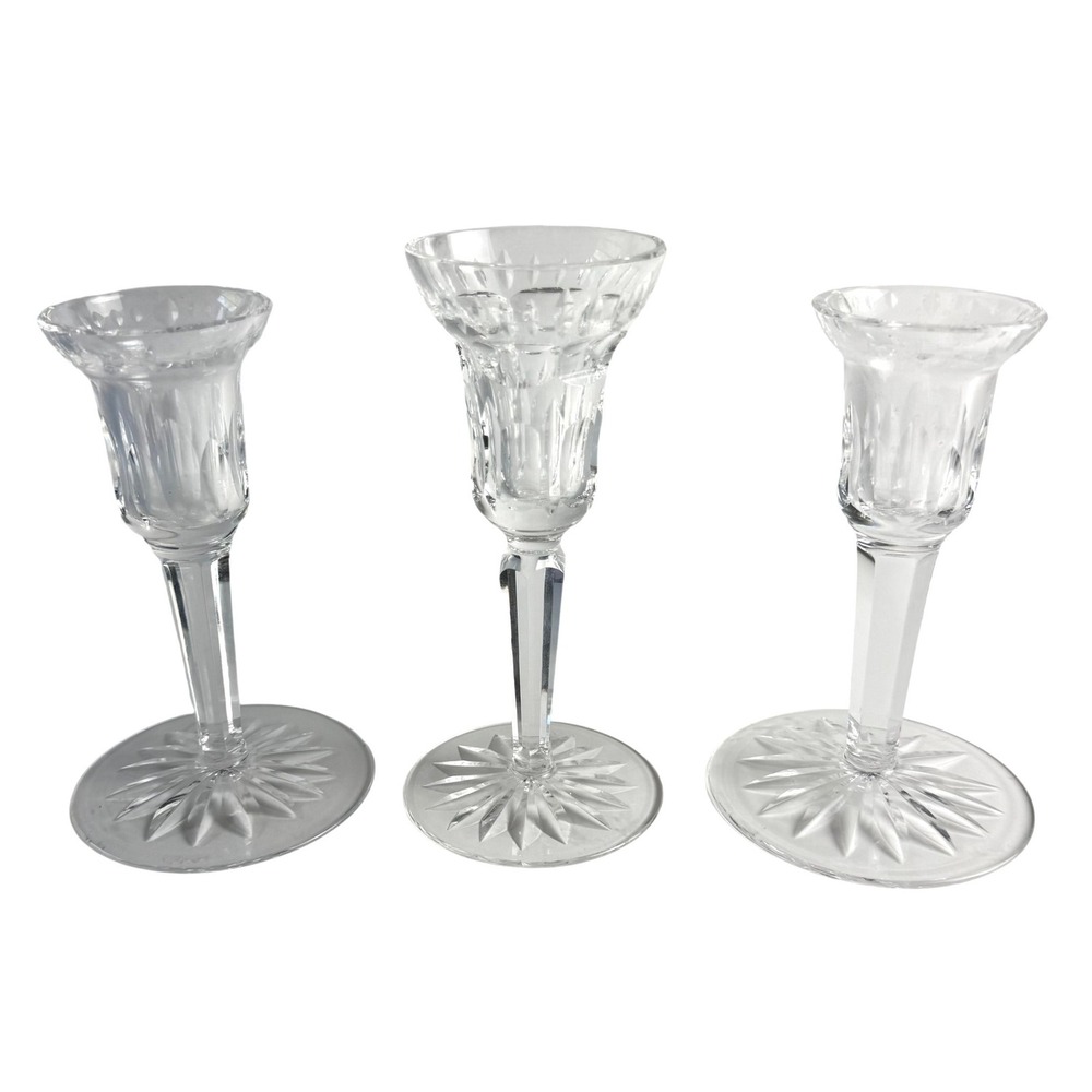 Waterford Crystal Lismore Taper Candle Holder Set of 3 Retired Vintage Clear